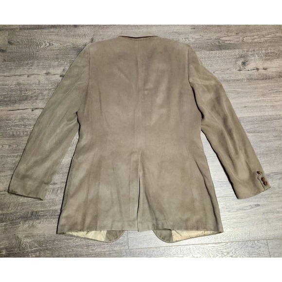 Vintage 90s Lanvin Paris Feather Suede Designer Suit Jacket Coat Blazer Mens 40R - Picture 2 of 12